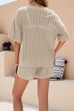 Girlfairy 2024 Fashion Woman Elegant SetHollow Out Knit Tops Drawstring Shorts Suits