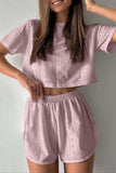 Girlfairy 2024 Fashion Woman Elegant SetHollow Short Sleeve Crop Top Shorts Set