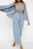 Girlfairy 2024 Fashion Woman Elegant SetIce Silk Solid Cardigan Vest Three-piece Long Pants Set