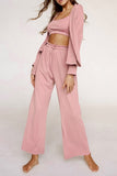Girlfairy 2024 Fashion Woman Elegant SetIce Silk Solid Cardigan Vest Three-piece Long Pants Set