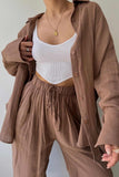 Girlfairy 2024 Fashion Woman Elegant SetLapel Long Sleeve Shirt Strappy Long Pants Suits
