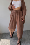 Girlfairy 2024 Fashion Woman Elegant SetLapel Long Sleeve Shirt Strappy Long Pants Suits