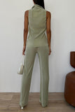 Girlfairy 2024 Fashion Woman Elegant SetLapel Sleeveless Cardigan Two-piece Pants Set
