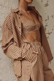 Girlfairy 2024 Fashion Woman Elegant SetLong Sleeve Shirt Vest Three-piece Shorts Set