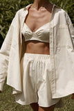 Girlfairy 2024 Fashion Woman Elegant SetLong Sleeve Shirt Vest Three-piece Shorts Set