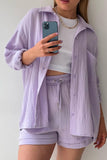 Girlfairy 2024 Fashion Woman Elegant SetLong Sleeve Solid Color Shirt Shorts Set