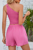 Girlfairy 2024 Fashion Woman Elegant SetOne Shoulder Smocked Tank Top Drawstring Shorts Suits
