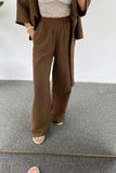 Girlfairy 2024 Fashion Woman Elegant SetOpen Front Tie-Up Shirt Long Pants Set
