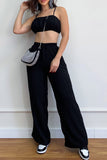 Girlfairy 2024 Fashion Woman Elegant SetPleated Smocked Vest Drawstring Long Pants Suits