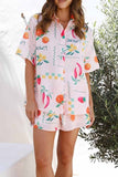 Girlfairy 2024 Fashion Woman Elegant SetPrinted Lapel Shirt Drawstring Shorts Set