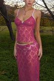 Girlfairy 2024 Fashion Woman Elegant SetRose Lace Cami Skirt Suits