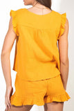 Girlfairy 2024 Fashion Woman Elegant SetRuffle Single-breasted Tank Top Drawstring Shorts Set