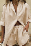 Girlfairy 2024 Fashion Woman Elegant SetShort Sleeve Single-breasted Shirt Drawstring Shorts Suits