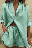Girlfairy 2024 Fashion Woman Elegant SetShort Sleeve Single-breasted Shirt Drawstring Shorts Suits