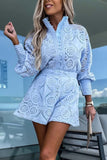 Girlfairy 2024 Fashion Woman Elegant SetSingle-breasted Stand Collar Lace Shorts Long Sleeve Suit