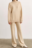 Girlfairy 2024 Fashion Woman Elegant SetSlit Hem Pullover Sweater Long Pants Suits