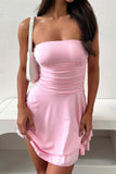 Girlfairy back to school Woman party dress evening dressSolid Bodycon Strapless Tiered Dress
