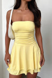 Girlfairy back to school Woman party dress evening dressSolid Bodycon Strapless Tiered Dress