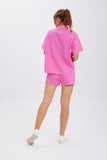Girlfairy 2024 Fashion Woman Elegant SetSolid Button Through Drop Shoulder Shirt Shorts Set