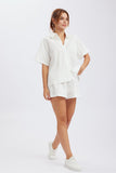 Girlfairy 2024 Fashion Woman Elegant SetSolid Button Through Drop Shoulder Shirt Shorts Set