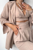 Girlfairy 2024 Fashion Woman Elegant SetSolid Color Lapel Shirt Tie-up Vest Long Pants Suits