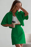 Girlfairy 2024 Fashion Woman Elegant SetSolid Color Shirt Crop Top High Waist Skirt Suits