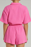 Girlfairy 2024 Fashion Woman Elegant SetSolid Color Short Sleeve Shirt Cotton Two-piece Shorts Set
