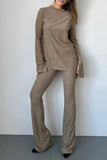 Girlfairy 2024 Fashion Woman Elegant SetSolid Flares Sleeve Knit Tops Long Pants Set