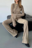 Girlfairy 2024 Fashion Woman Elegant SetSolid Flares Sleeve Knit Tops Long Pants Set