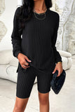 Girlfairy 2024 Fashion Woman Elegant SetSolid Ribbed Knit Tops Shorts Set