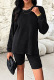 Girlfairy 2024 Fashion Woman Elegant SetSolid Ribbed Knit Tops Shorts Set