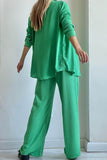 Girlfairy 2024 Fashion Woman Elegant SetSolid Shirt Drawstring Crop Top Three-piece Long Pants Set