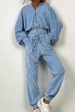 Girlfairy 2024 Fashion Woman Elegant SetSolid Zipper Hoodie Drawstring Long Pants Suits