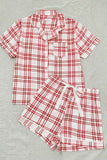 Girlfairy 2024 Fashion Woman Elegant SetStriped Plaid Print Shirt Shorts Two-Piece Loungewear