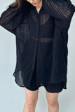 Girlfairy 2024 Fashion Woman Elegant SetStriped Textured Long Sleeve Shirt Two-piece Shorts Set
