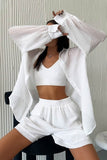 Girlfairy 2024 Fashion Woman Elegant SetStriped Textured Long Sleeve Shirt Two-piece Shorts Set