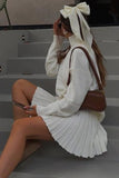 Girlfairy 2024 Fashion Woman Elegant SetTurtleneck Sweater Pleated Mini Skirt Suits