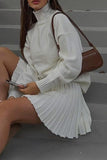 Girlfairy 2024 Fashion Woman Elegant SetTurtleneck Sweater Pleated Mini Skirt Suits