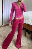Girlfairy 2024 Fashion Woman Elegant SetVelvet Hoodie Drawstring Long Pants Set