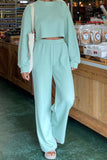 Girlfairy 2024 Fashion Woman Elegant SetWaffle Solid Sweatshirt Long Pants Set