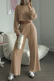 Girlfairy 2024 Fashion Woman Elegant SetWaffle Solid Sweatshirt Long Pants Set
