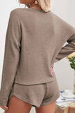 Girlfairy 2024 Fashion Woman Elegant SetWaffle Long Sleeve Drawstring Shorts Set