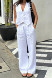 Girlfairy 2024 Fashion Woman Elegant SetWhite Button Down Tank Top Long Pants Set