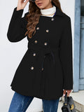 Girlfairy Double Breasted Solid Coat, Elegant Long Sleeve Versatile Outerwear, Women's Clothing