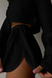 Girlfairy 2024 Fashion Woman Elegant SetHollow Long Sleeve Shorts Slit Two-Piece Set