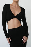 Girlfairy 2024 Fashion Woman Elegant SetSolid Long Sleeve Twisted-Front Skirt Set
