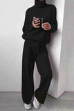 Girlfairy 2024 Fashion Woman Elegant SetSolid Turtleneck Long Sleeve Long Pant Knitted Set