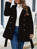 Girlfairy Double Breasted Solid Coat, Elegant Long Sleeve Versatile Outerwear, Women's Clothing