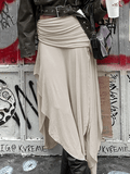 Girlfairy Gathered Slit Irregular Design Low Waist Midi Skirts
