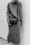 Girlfairy 2024 Fashion Woman Elegant SetSolid Long Sleeve Turtleneck Skirt Knitted Set